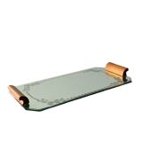 Art Deco mirror tray with wooden handles