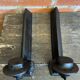 Pair of Fireplace Chenets Man with Hat Black Cast Iron Vintage #D703