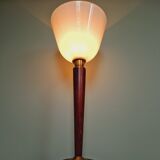 Large Art Deco lamp, in mahogany and opaline wood, 1920s-30s