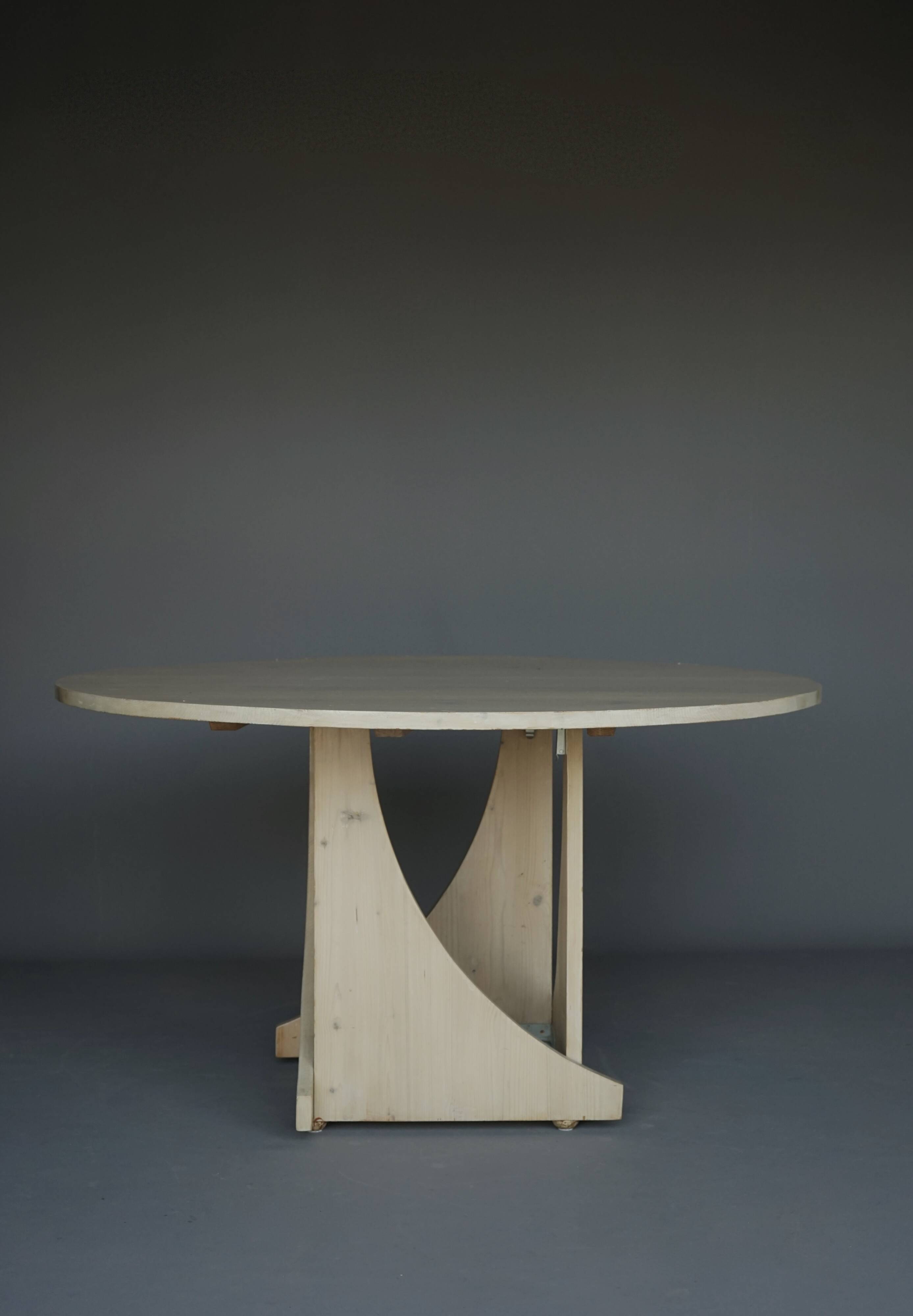 Architectural hand built Dining Table in white washed pine, 1970s
