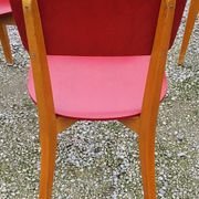Set of 4 vintage chairs from the 50s in blond beech and red leatherette