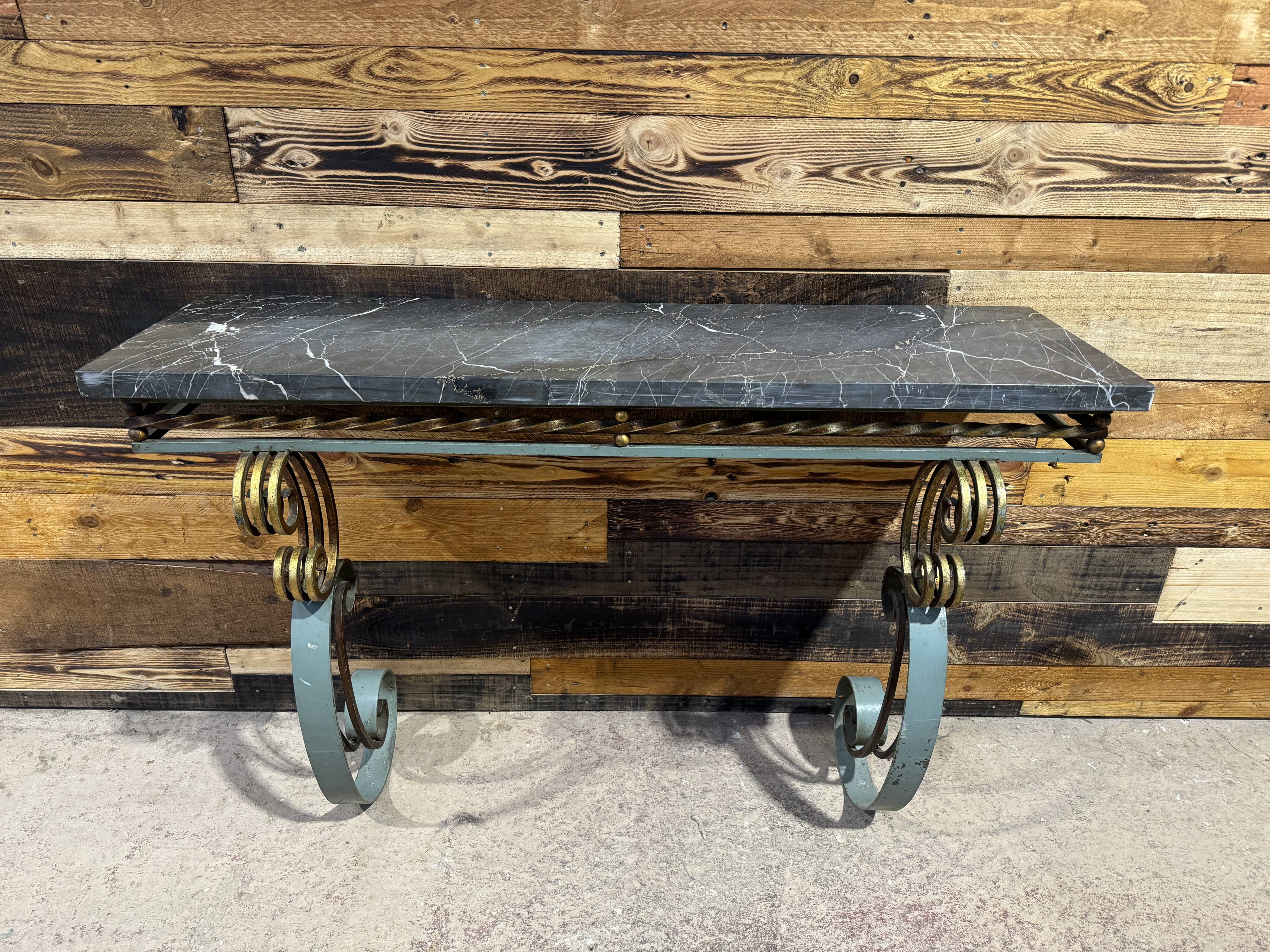 Art Deco marble and wrought iron console