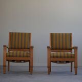 Pair of Art Deco armchairs in oak and fabric, Danish cabinetmaker, 1940s