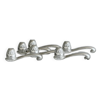Set of 6 owl knife rests in shiny silver metal
