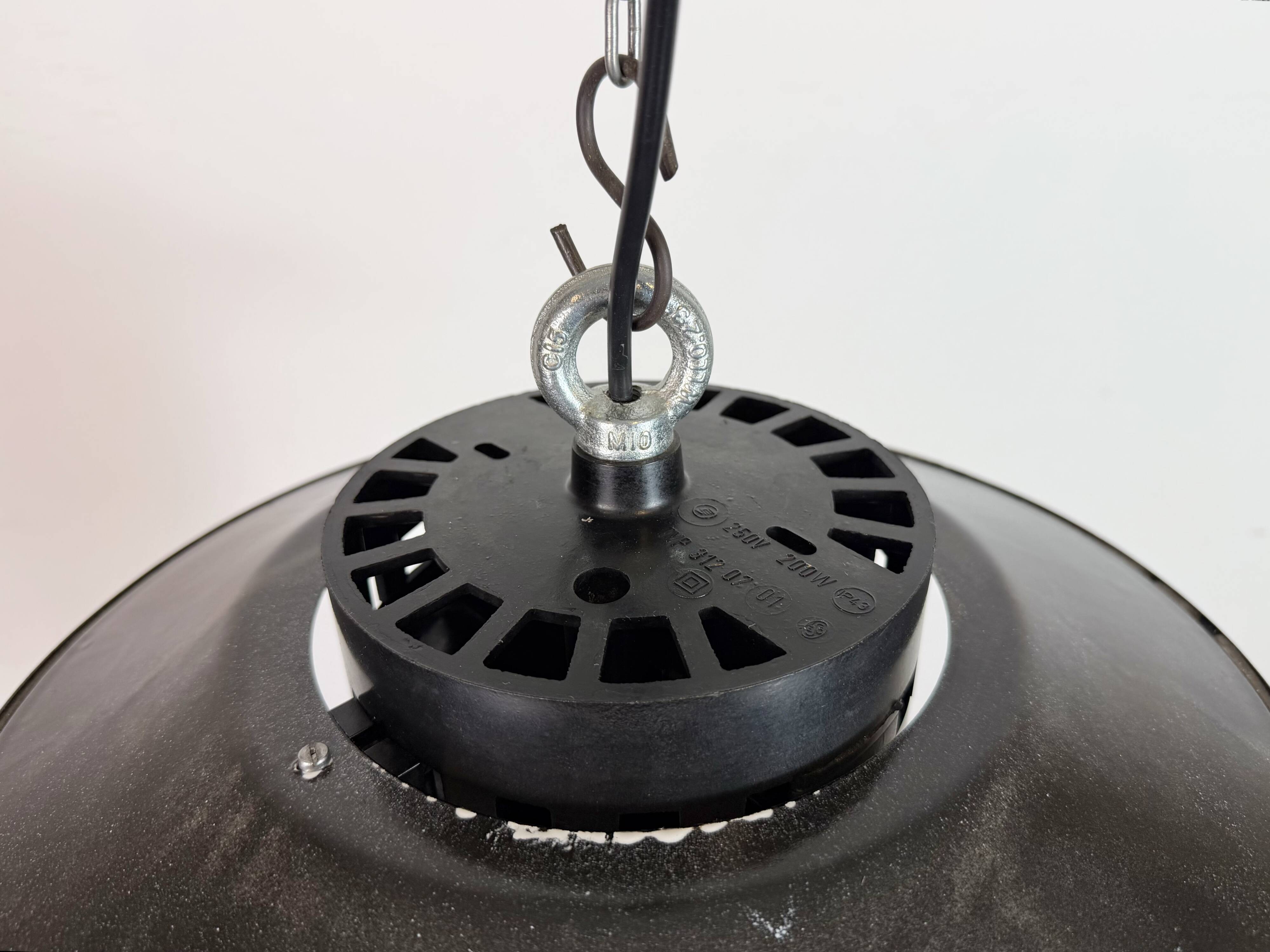 Industrial Grey Enamel Pendant Lamp with Milk Glass, 1960s