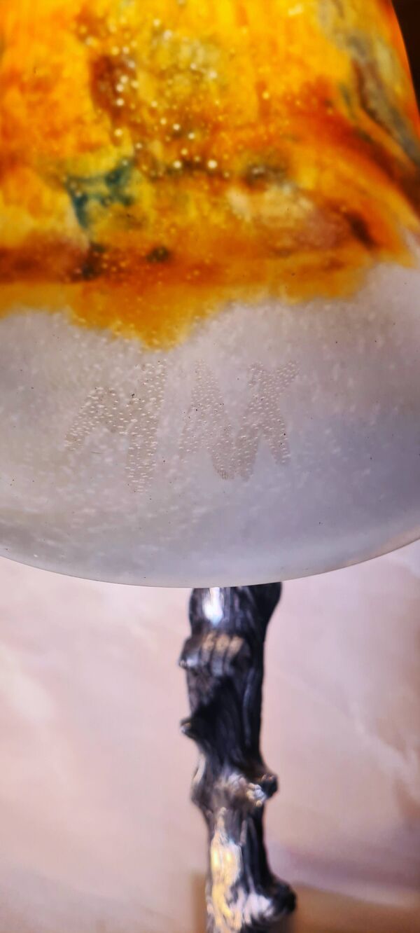 grande lampe americaine art deco  acier patiner ,64x24 tulipe signé  max elec ok mis au norme frança