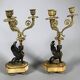 Paire De Candelabres Aux Sphinges En Bronze Dore,  XIXeme Siècle