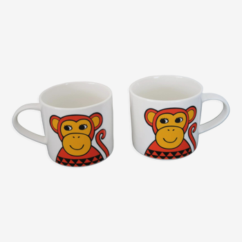 Set of 2 mugs or cups décor monkey design jane foster by make international 2016