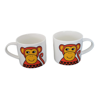 Lot de 2 mugs ou tasses décor singe design jane foster by make international 2016