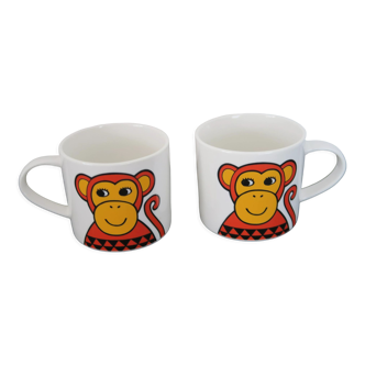 Set of 2 mugs or cups décor monkey design jane foster by make international 2016