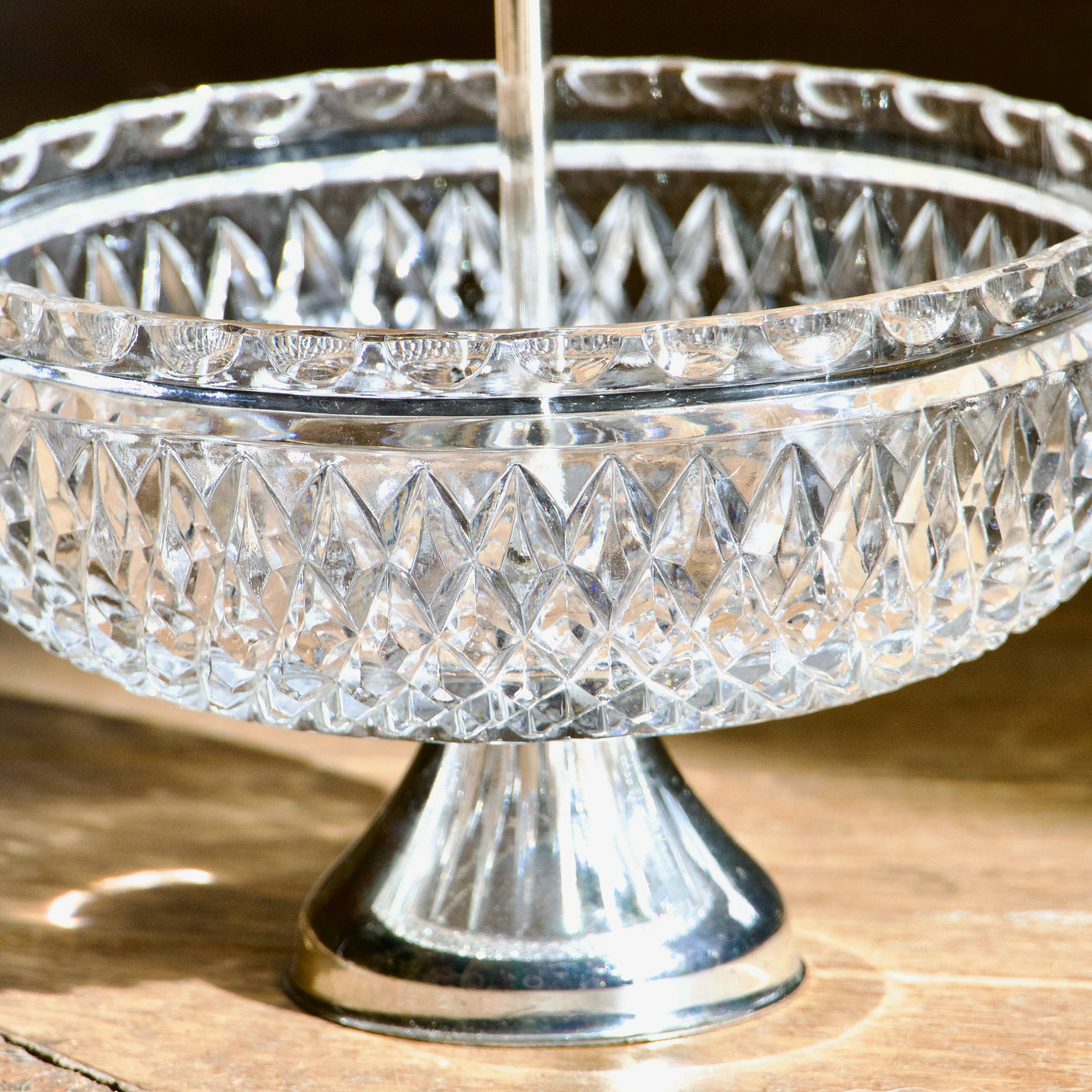 1950s crystal and silver-plated metal bowl/basket