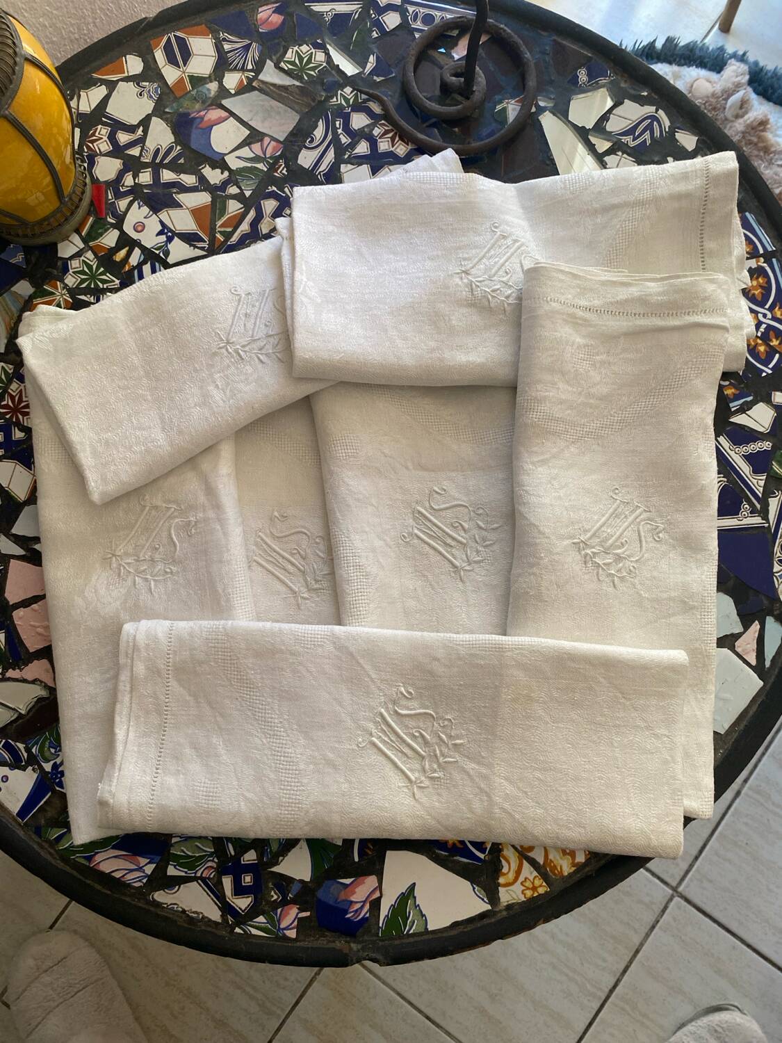 7 MS Monogram Damask Cotton Napkins