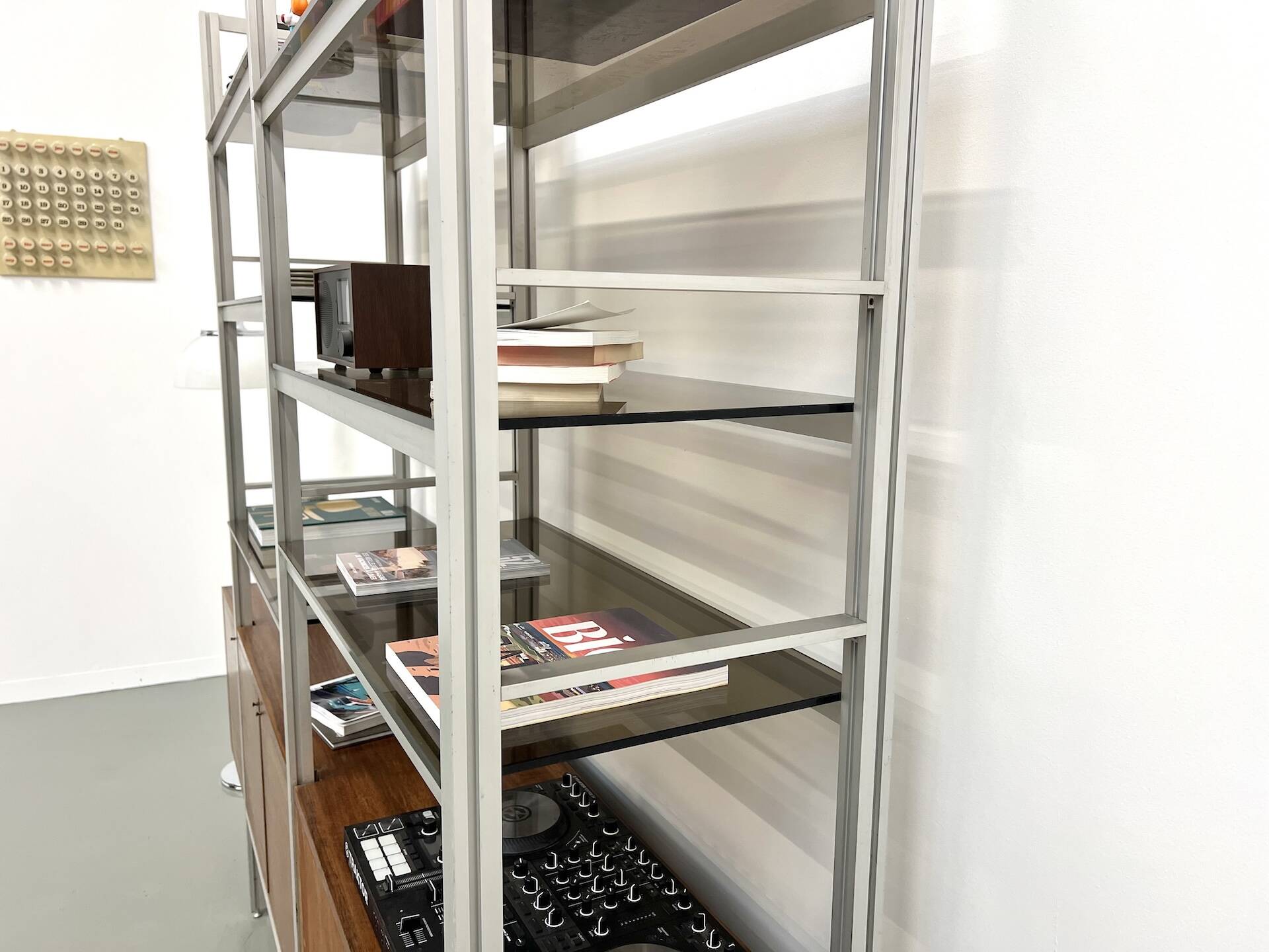 A row of 1980s bookshelves