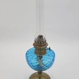 Blue glass and brass oil lamp