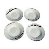 Vintage white hollow plates with purple polka dots