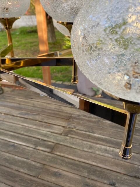 Lustre doré 8 globes vintage 1970