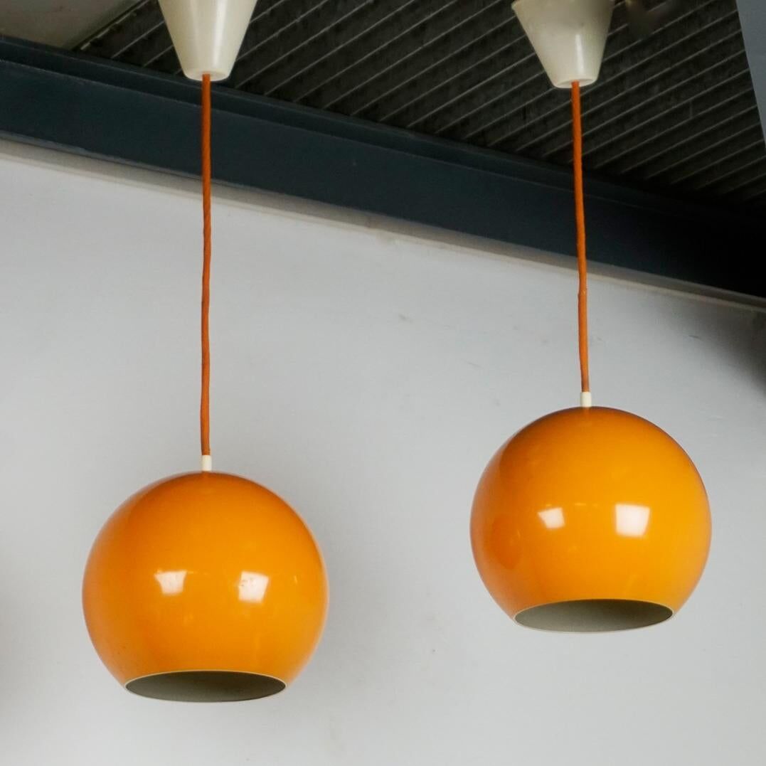 Pair of Yellow Topan Pendant Lamps by Verner Panton, Denmark