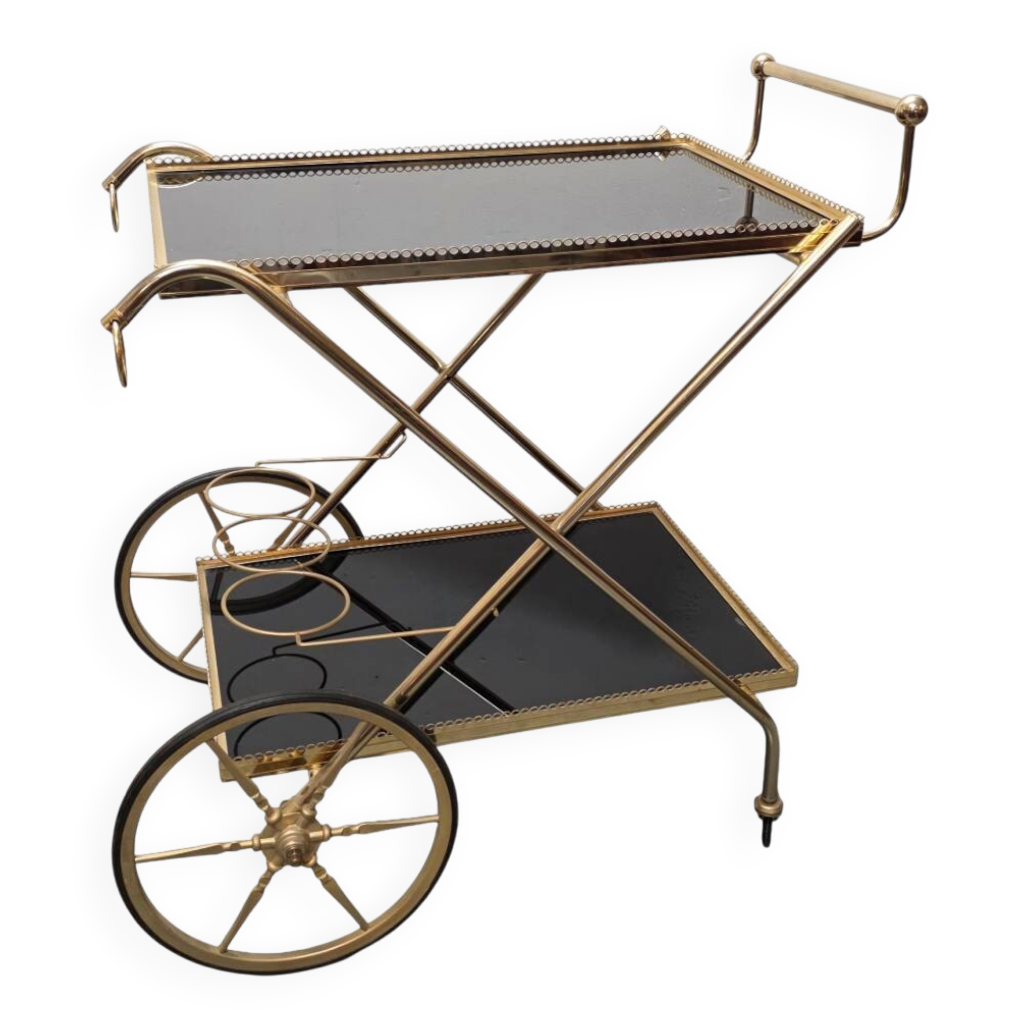 French Hollywood Regency Brass Serving Trolley, dated 1972