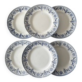Lot de 6 assiettes plates anciennes Moulin des Loups modèle Cardère |