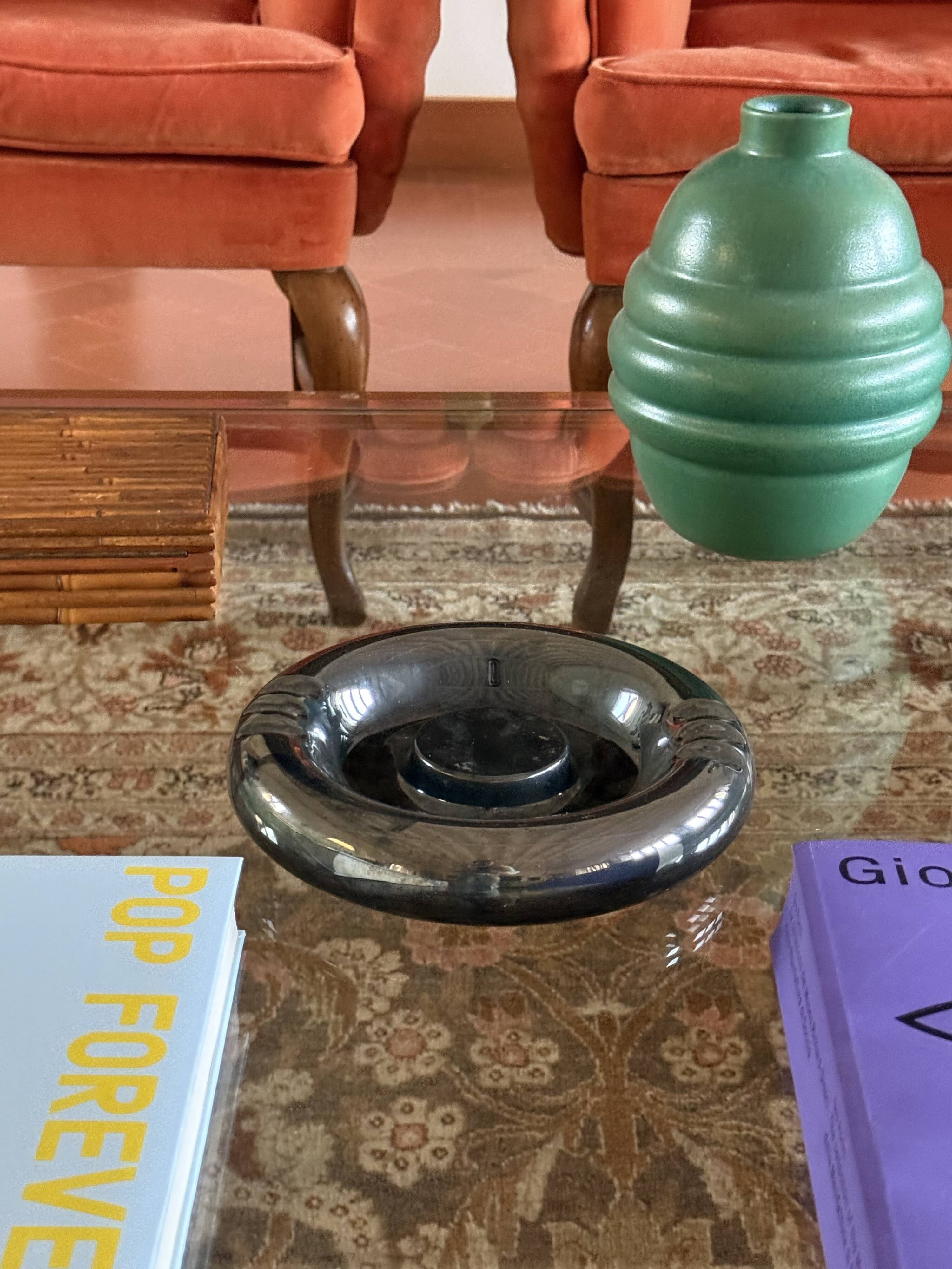 Space age blue iridescent ceramic ashtray / vide poche, Italy 1970s