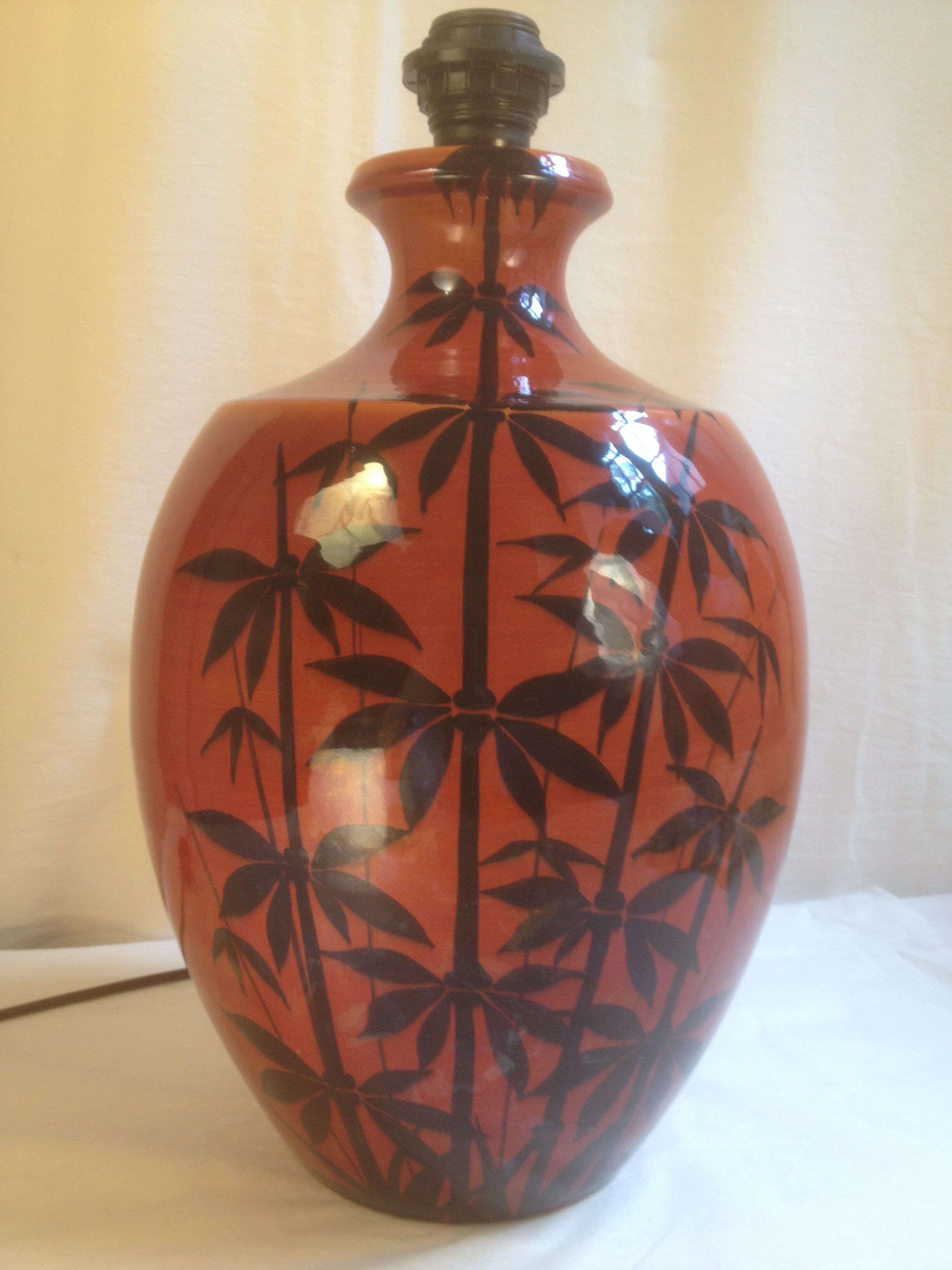 Ochre ceramic lamp base with bamboo decoration