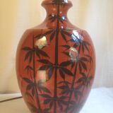 Ochre ceramic lamp base with bamboo decoration