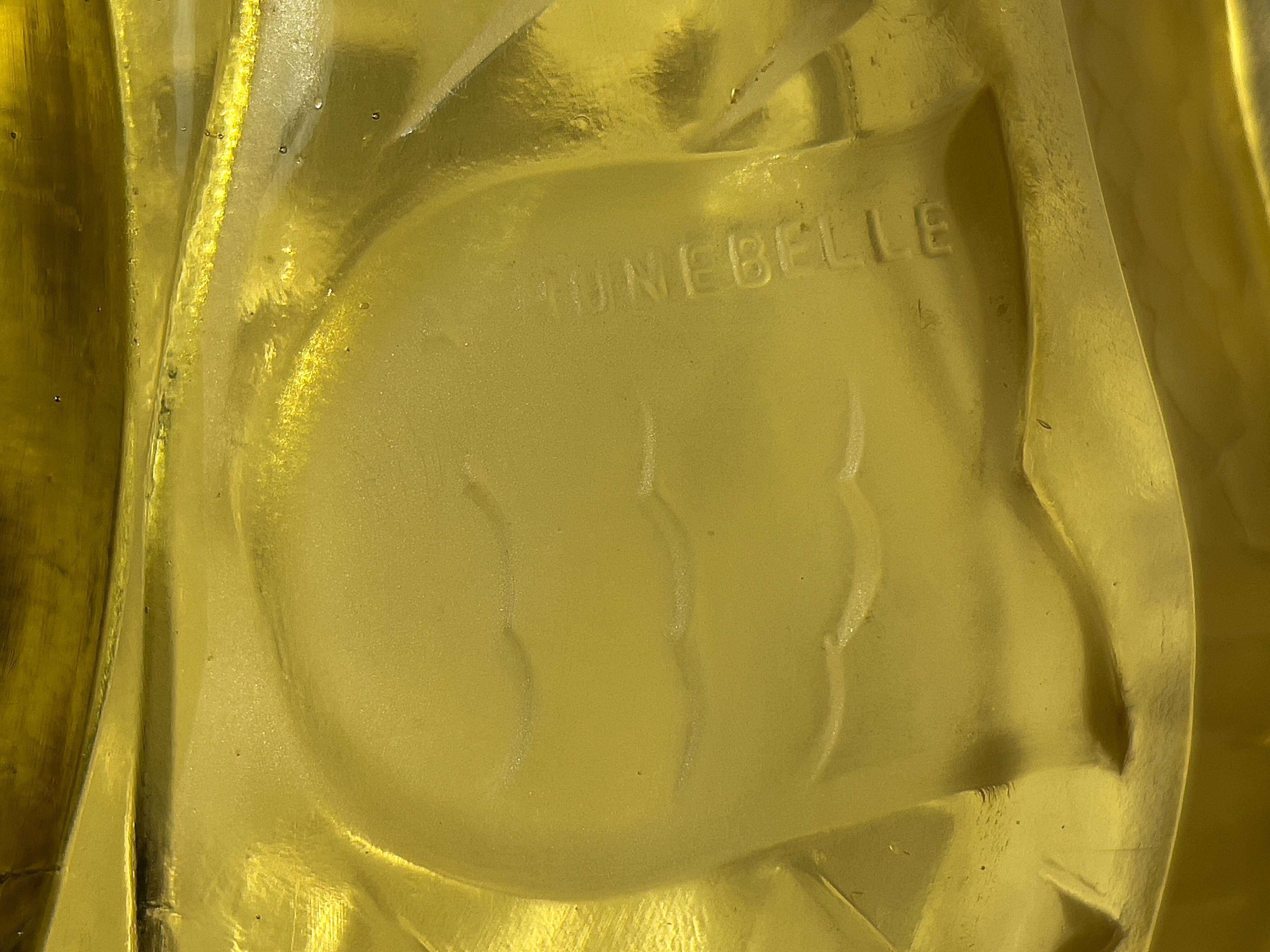 Rare Art Deco salad bowl by André Hunebelle in yellow molded pressed glass