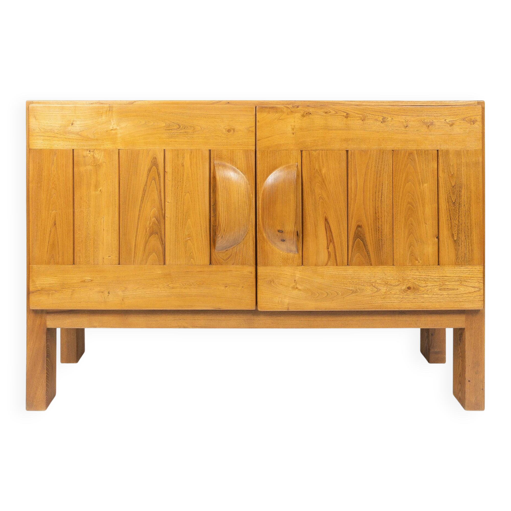 Two-door buffet in solid elm from Maison Regain, c. 1970.