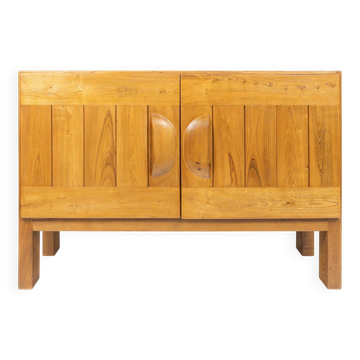 Two-door buffet in solid elm from Maison Regain, c. 1970.