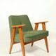 Fauteuil vintage vert mousse, bois de chêne, entièrement restauré