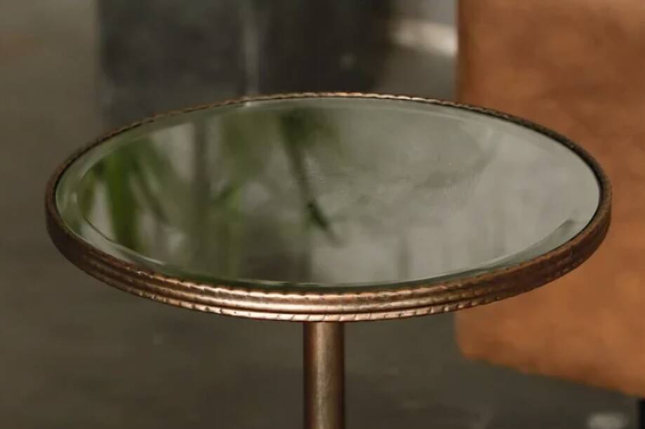 Light Luxury Round Mirror Glass Coffee Table, Retro Side Table for Living Room