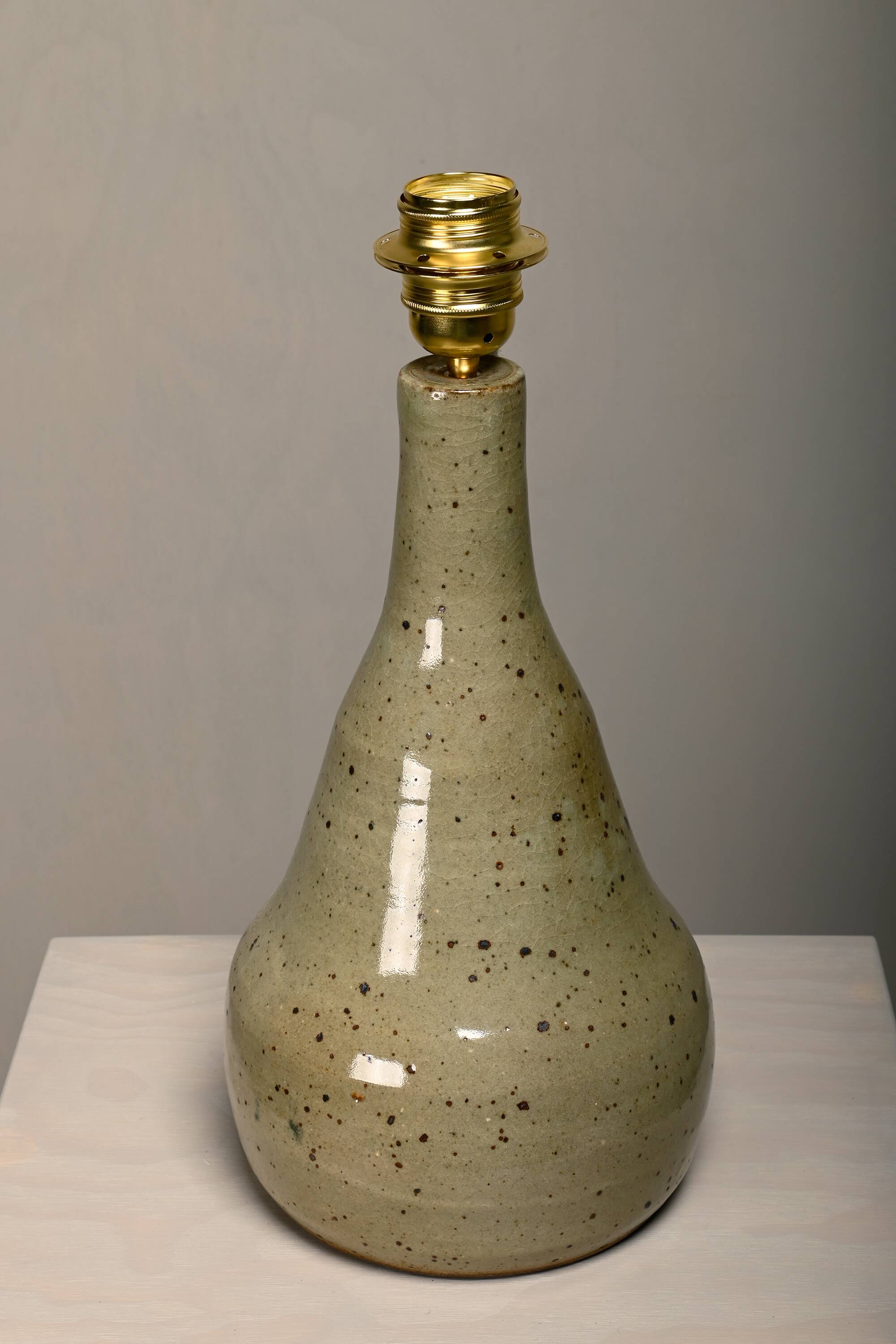 Large glazed ceramic Table Lamp in green tones, France 1960s