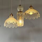 Triple pendant light with Holophanes and vintage tulips