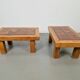 Brutalist Oak Side Table with Terracotta Tiles, 1950s, Set of 2
