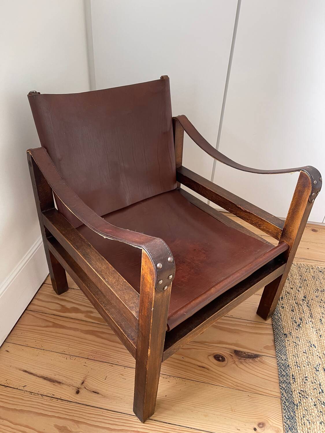 Vintage leather Safari armchair