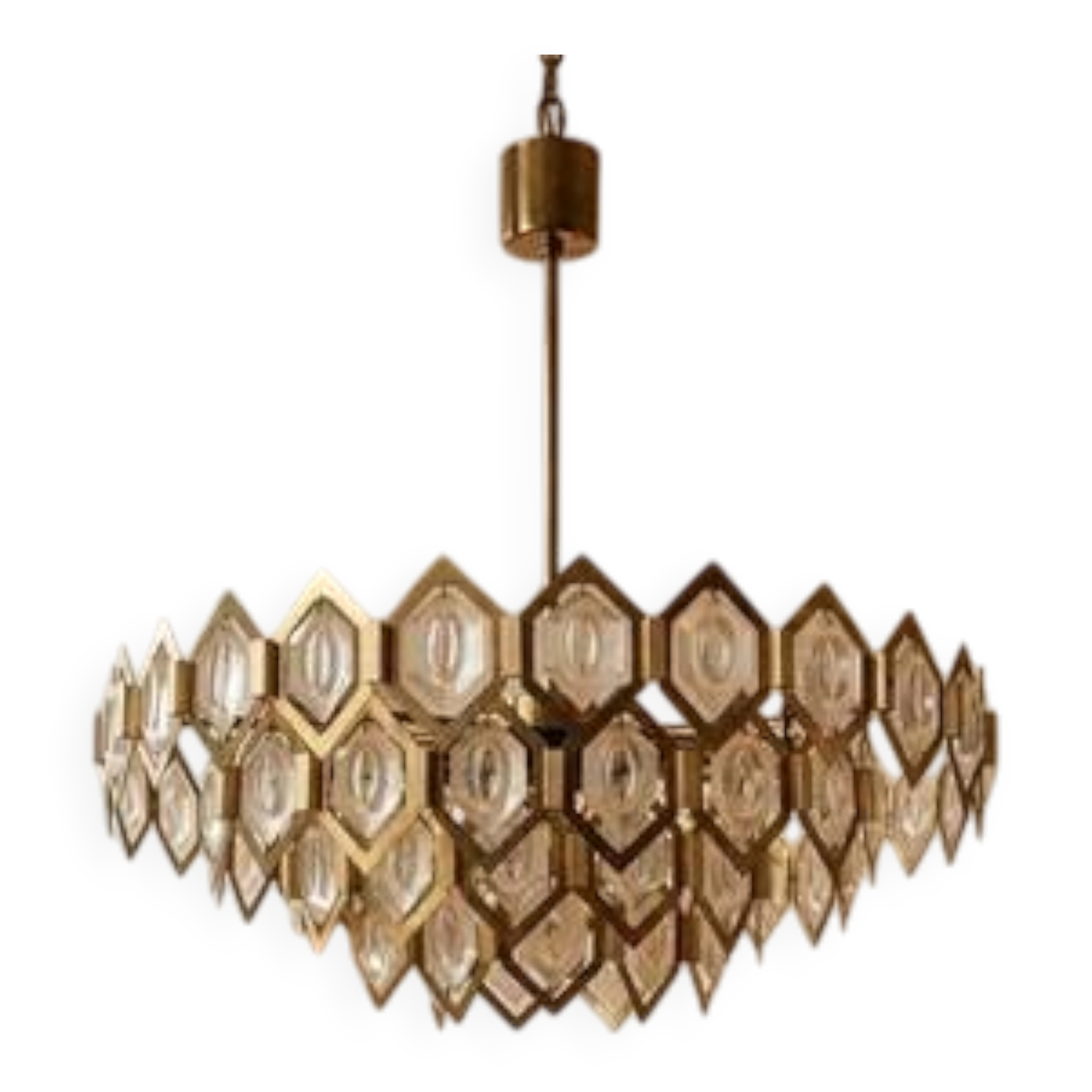 Faceted glass chandelier brass Jaroslav Bejvl Kamenický Šenov 1960s Czechoslovakia
