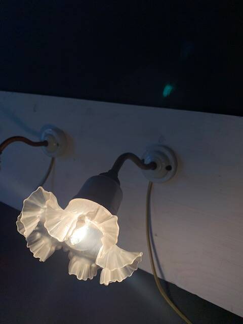 Pair of old wall lights, glass and iron tulip, 1920