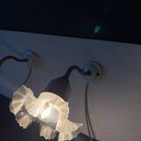 Pair of old wall lights, glass and iron tulip, 1920