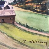 Watercolor painting mountain landscape by joseph hillion circa 1920 village alpes savoie, unframed