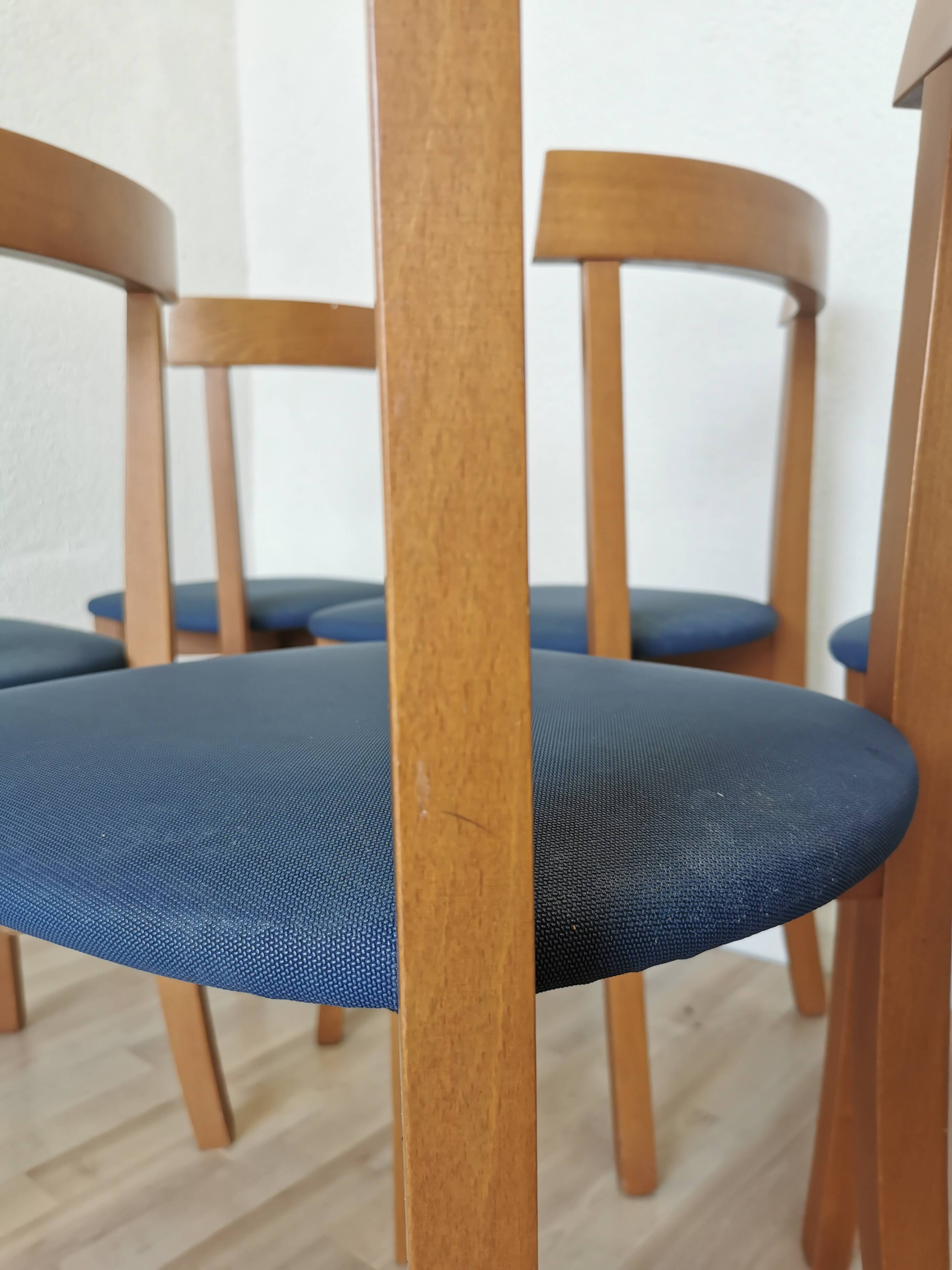 Set of 7 Vintage Calligaris Dining Chair: 1990s Italian Wooden Artek Style