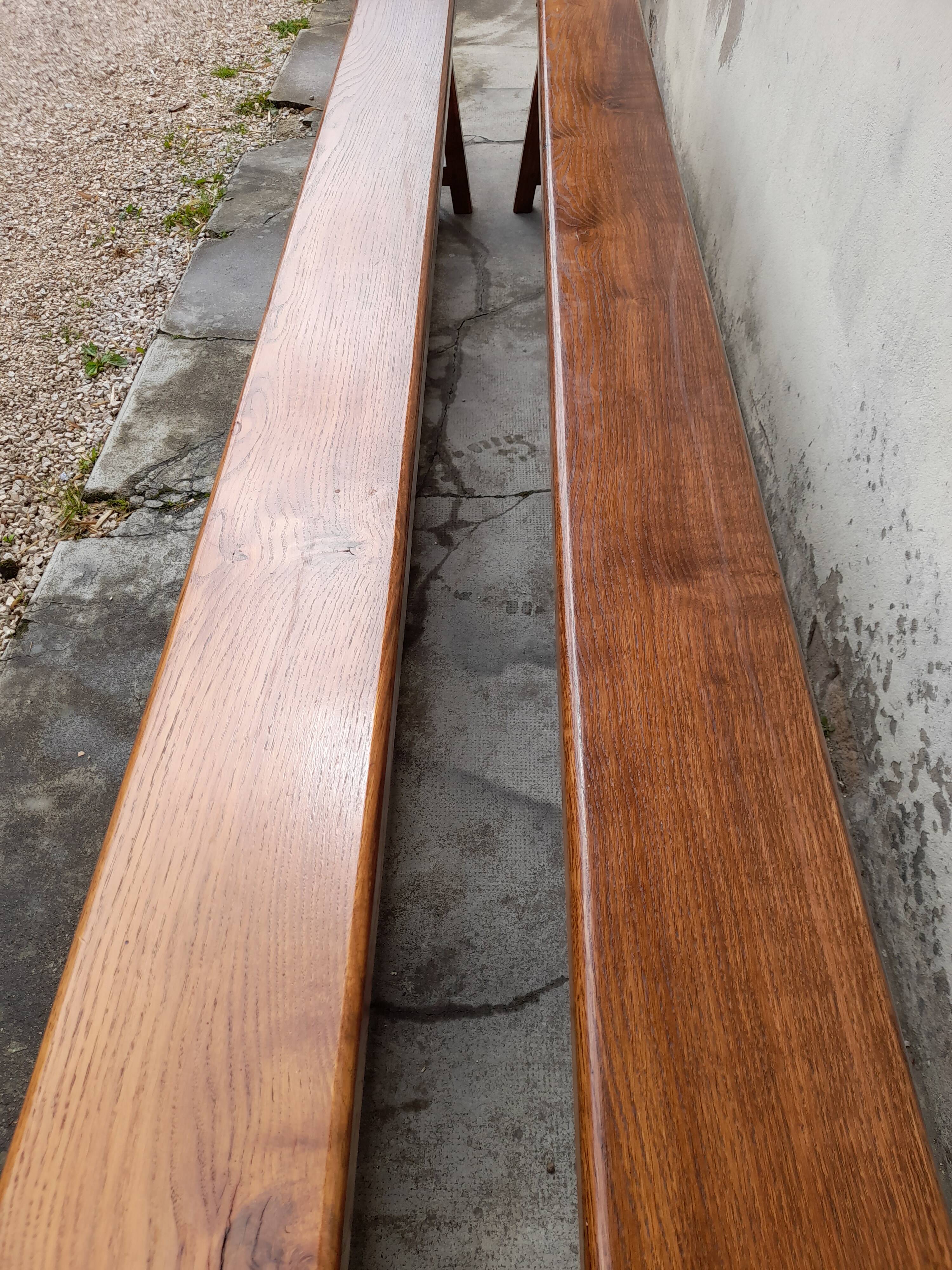 Pair of old oak farm benches -2m75