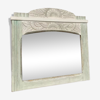 Miroir art déco en bois sculpté blanc rectangulaire 58x65cm