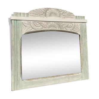 Miroir art déco en bois sculpté blanc rectangulaire 58x65cm
