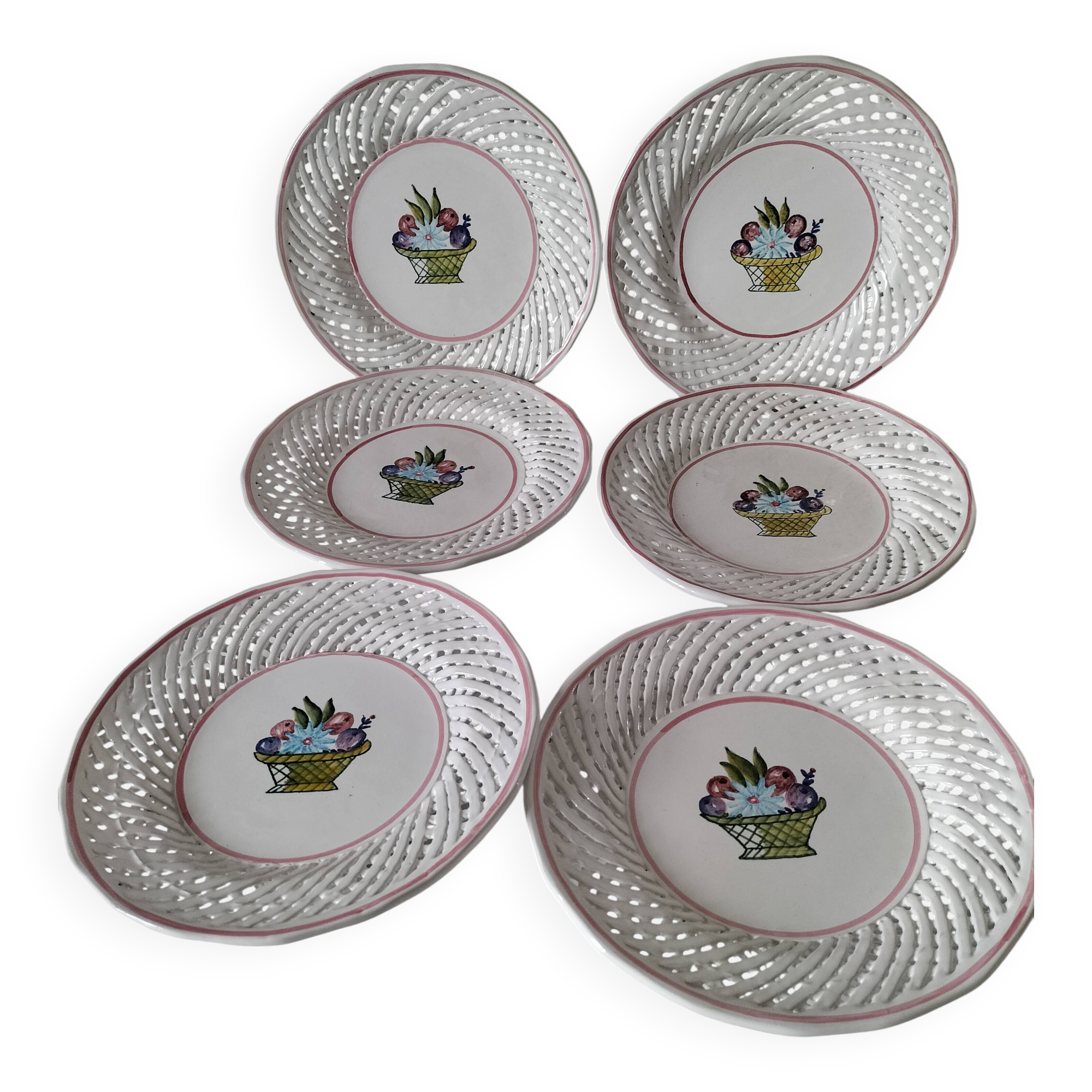 6 pierced dessert plates Portugal