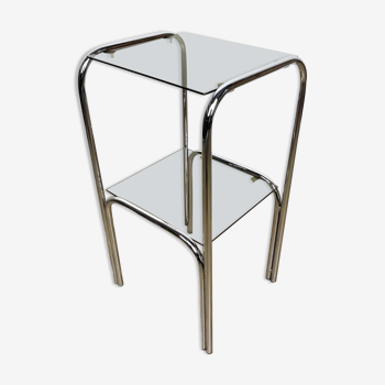 Double side table chrome metal tray and smoked glass 70's