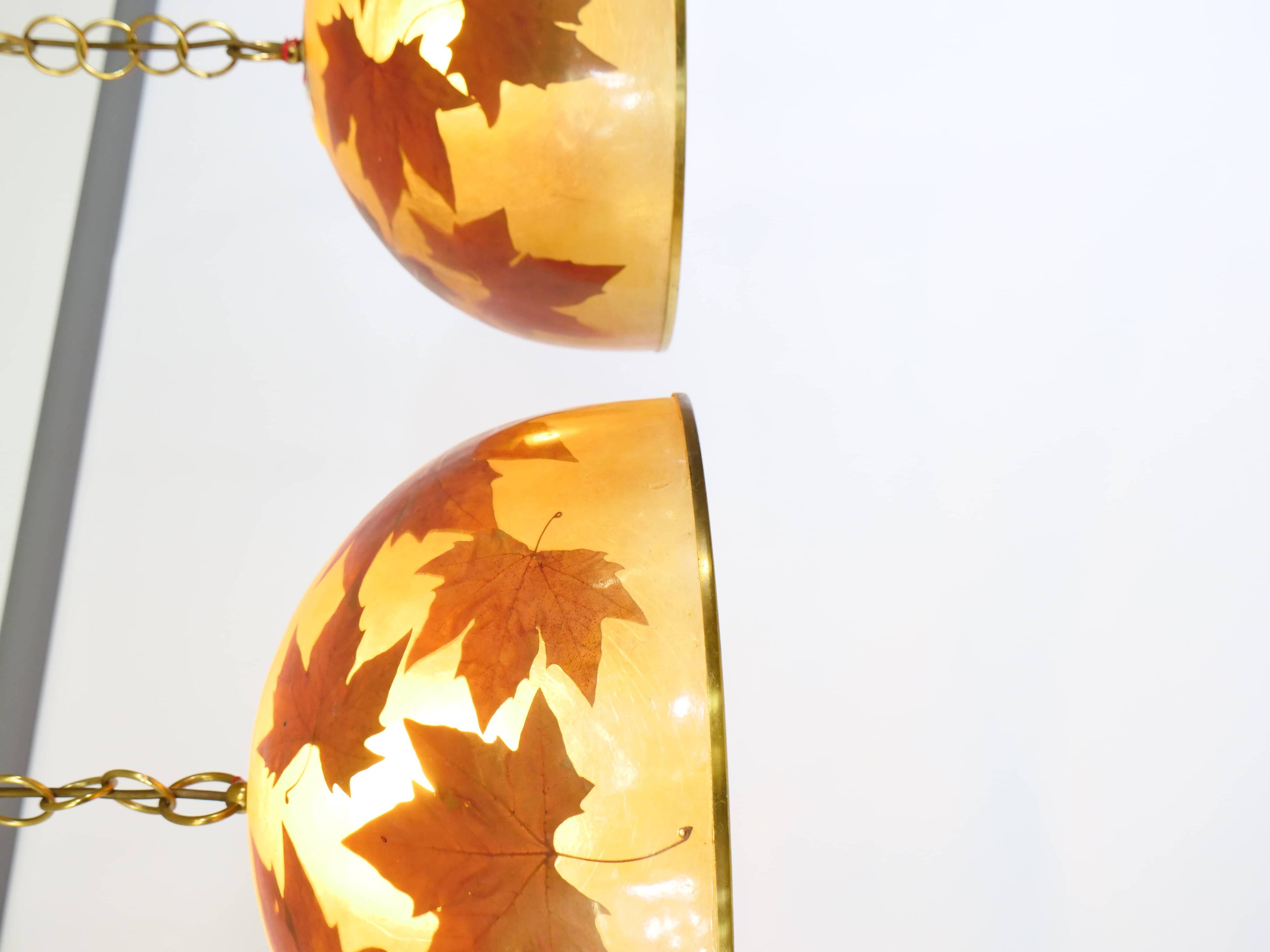 Italian design hanging lamps resin and leaves, 1970s 1980s