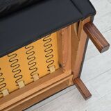 1970s, Danish 2-seater sofa, original black furniture leather, teak wood.