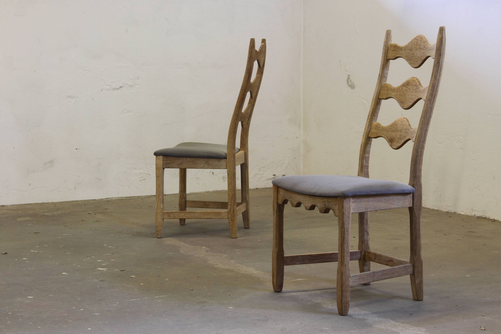 Highback / Ladderback Oak Chairs style of Henning Kjærnulf, 1960s, Set of 4