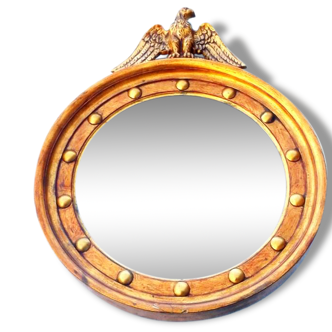Federal Mirror, Vintage Round Bubble Mirror with Gold Eagle Frame Made by Syroco Wood