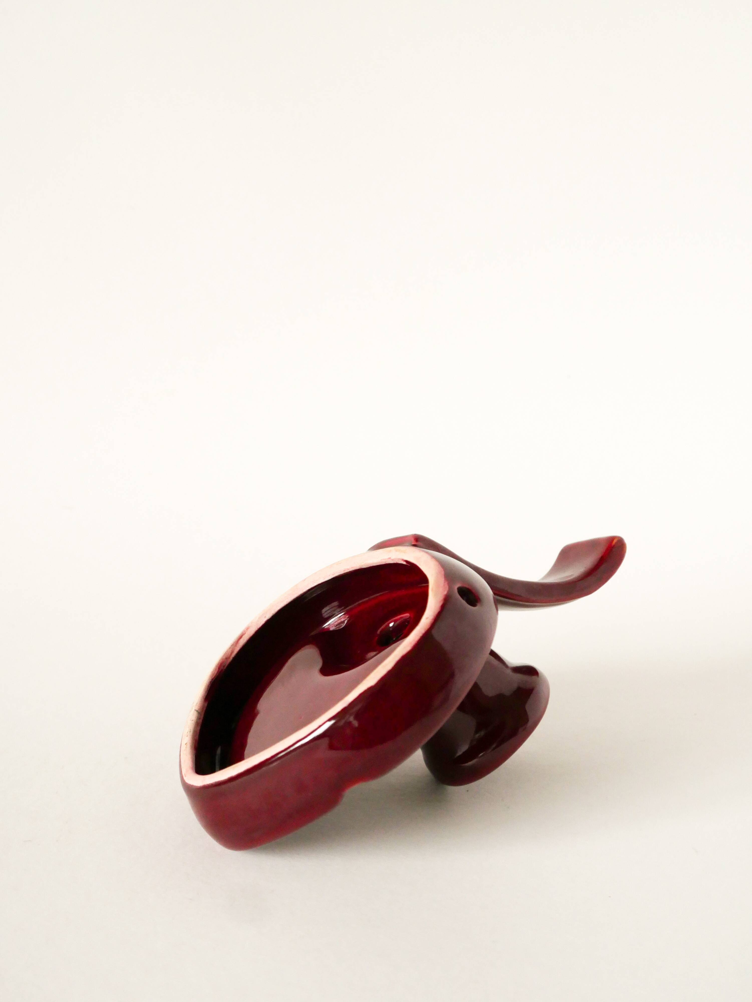 Ceramic candle holder with handle, Bordeaux